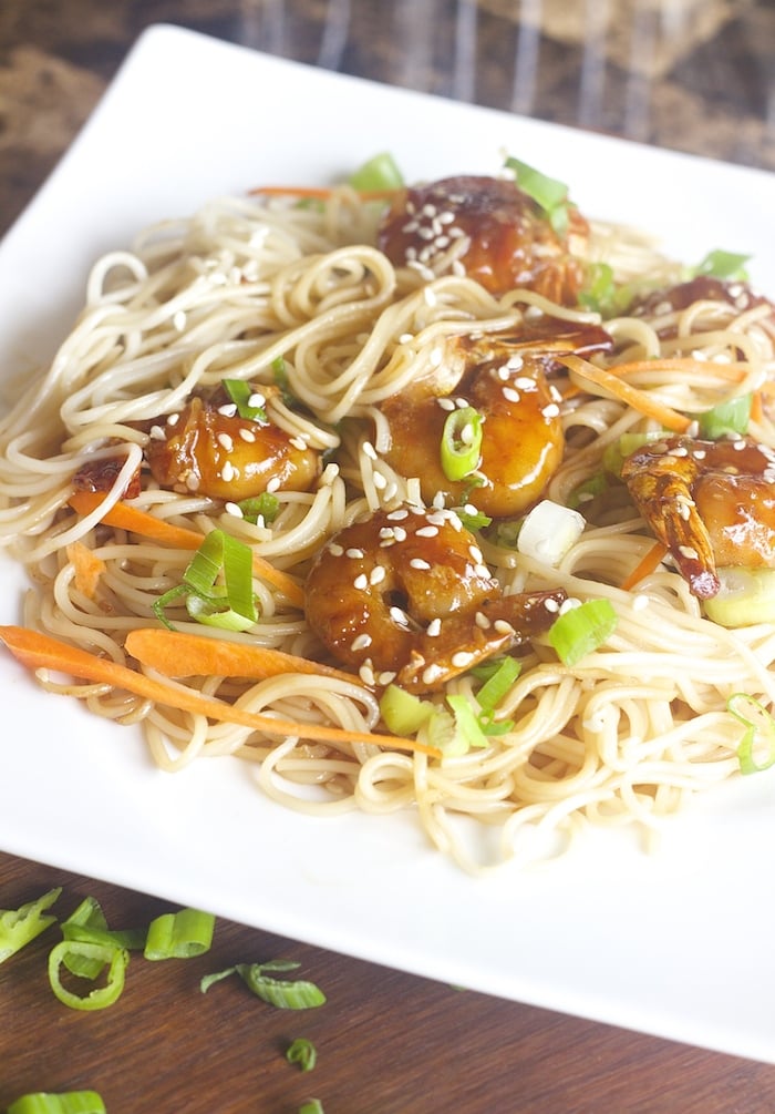 Shrimp Teriyaki Noodles and homemade Teriyaki Sauce | Bouncy Shrimp