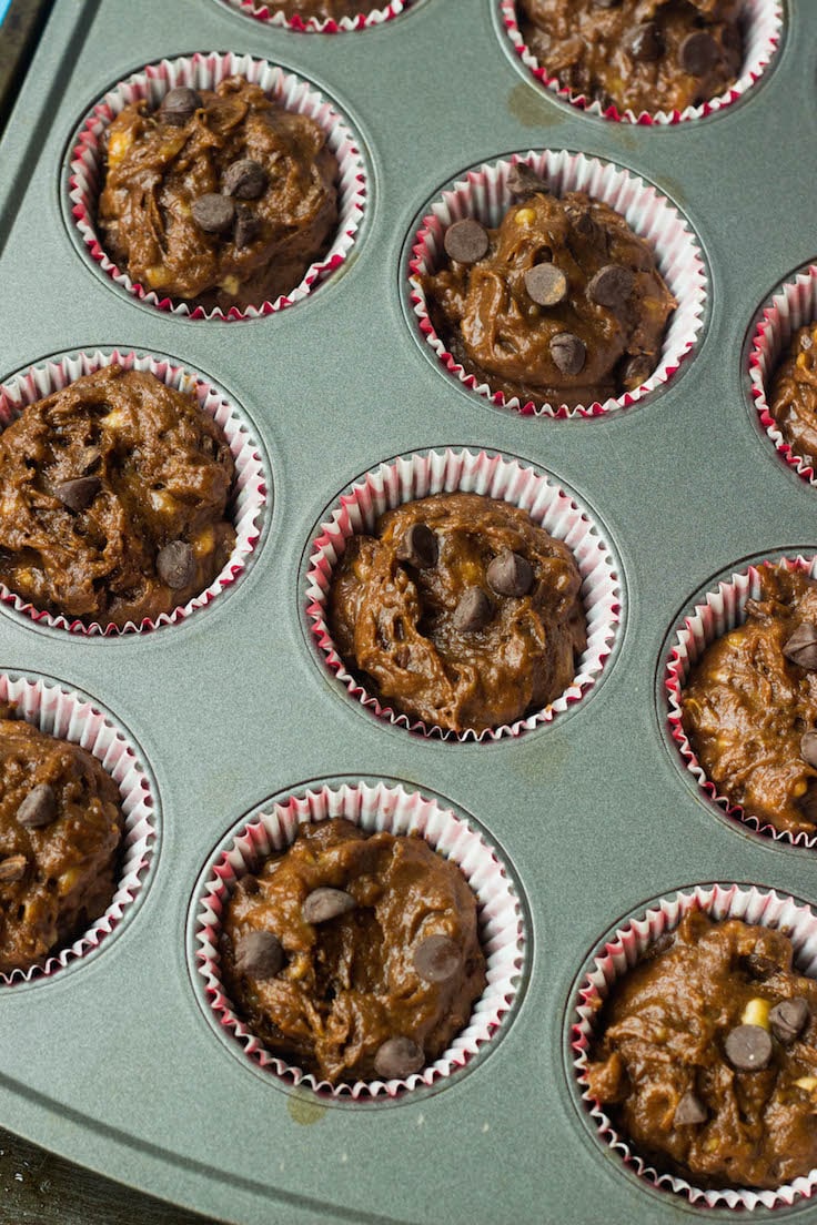 whole wheat chocolate banana muffins, chocolate banana muffins, yogurt muffins, banana muffins with yogurt, wholewheat muffins, breakfast muffins, leftover banana recipes