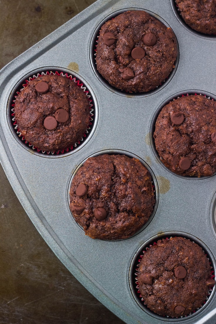 whole wheat chocolate banana muffins, yogurt muffins, gooey muffins, healthy breakfast, kids lunchbox idea