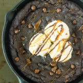 Chocolate Pizookie or Skillet cookie | With Salted Caramel Sauce